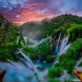 Picture of Fairytale misty morning over waterfalls in Plitvice park Croatia